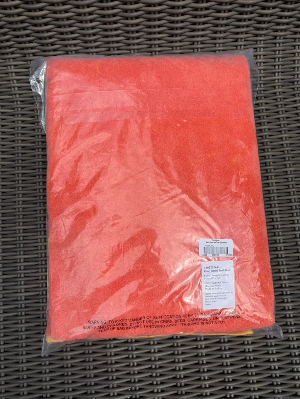 Frontgate Coral & Yellow Striped Beach Towel - NWT